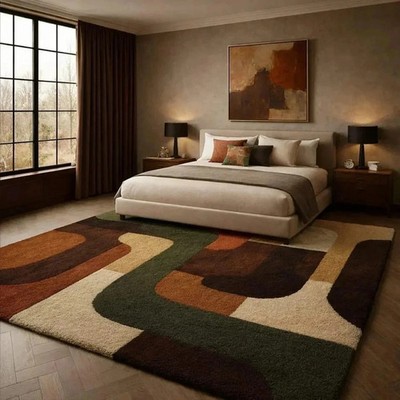Hand-Tufted 100% Wool Soft Rug: Abstract Geometric Mid-Century Modern Area Rug