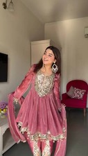 Latest Stylish Gold Crush Pink Top Dhoti With Dupatta For Women Party Wear