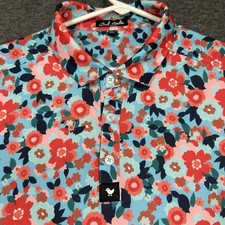 Bad Birdie USA Polo Shirt Mens XL Floral Print Golf Stretch Short Sleeve