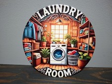 Laundry Room 8 inch Round Metal Sign