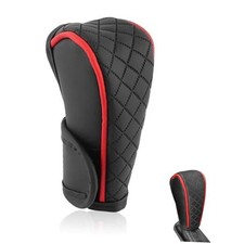 Car Gear Shift Cover, Leather Shift Knob Cover, Waterproof Anti-Slip black-red