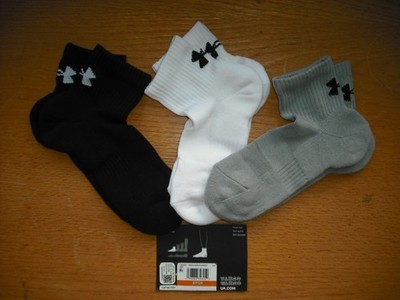 Youth/Womens NWT Under Armour 2.5'' Ankle Socks 3prs Black White Gray YLG 5Y-7Y