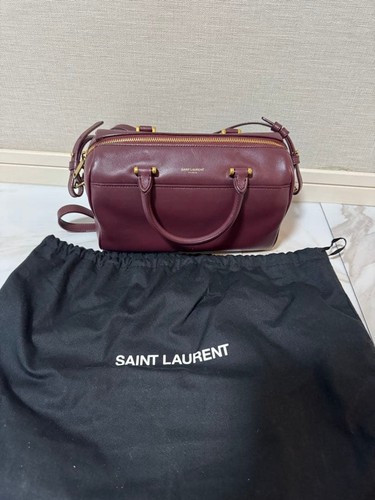 YSL Saint Laurent Baby Duffle Shoulder Bag Handbag Burgundy Leather 2way Women's
