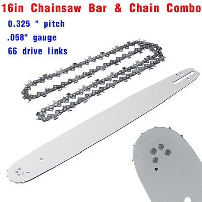 16'' Replacement Chainsaw Guide Bar and Chain Combo 0.325'' Pitch 058'' Gauge 66DL