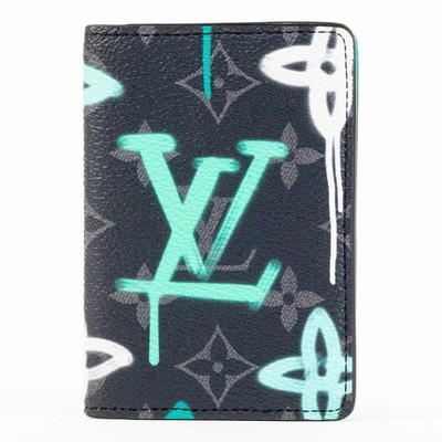 Louis Vuitton Pocket Organizer M81798 Monogram Eclipse Green Graffiti Card Case