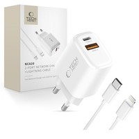 Usb-A/Usb-C-WandladegeräT Mit Usb-C-Iphone-Lightning-Kabel NCA20 PD QC 20W - Wei
