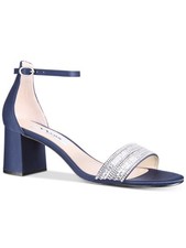 NINA Womens Navy Crystal Elenora Round Toe Block Heel Sandals 5 M