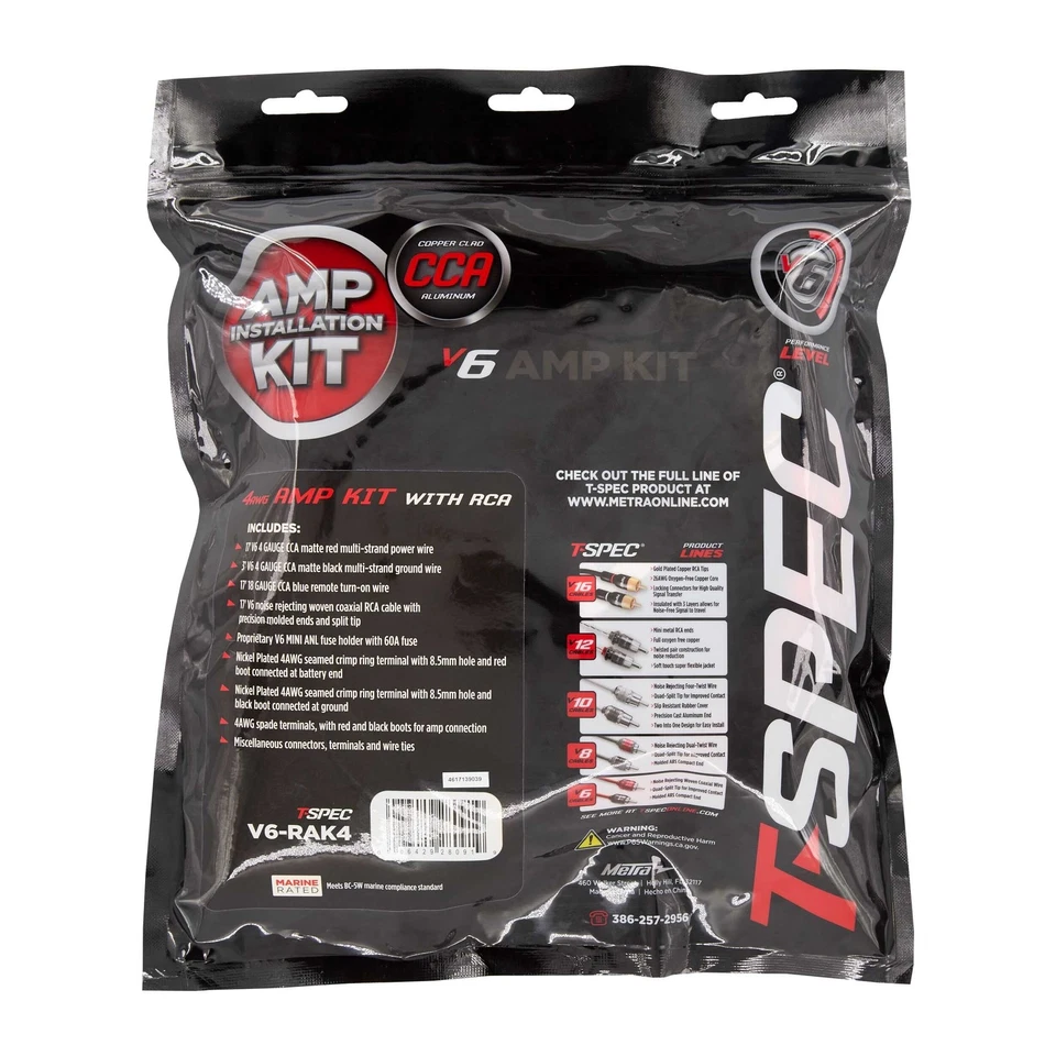 T-SPEC V6-RAK4 4 GAUGE (AWG) CCA 1000 WATT CAR AMPLIFIER WIRE INSTALL KIT w/ RCA - Image 3 of 4