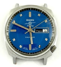 Raro orologio da polso meccanico vintage Kronatron quadrante blu calendario elettrico svizzero