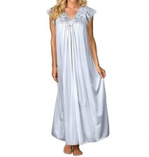 Shadowline Lingerie Long Lace Cap Sleeve Nightgown Silver