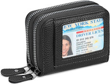 Cartera pequena de cuero con bloqueo RFID para tarjetas de credito para mujer