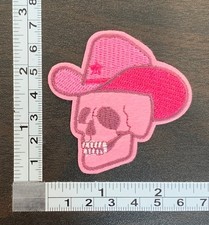 Pink Cowboy Skull Embroidered Iron On Patch