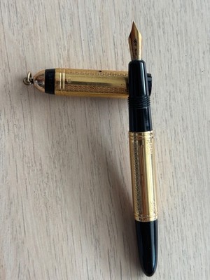 Antiker UNIC Ringtop Füllfederhalter vergoldet Art Deco 18K Goldfeder / BASTLER