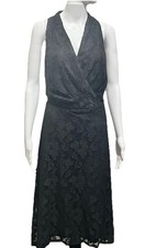 Leslie Fay Size 16 Party Dress Black Stretch Lace Halter Midi Length Bust 46”