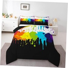 Rainbow Tie Dye Comforter Set Size,Colorful Splash Paint Bedding King Color 28