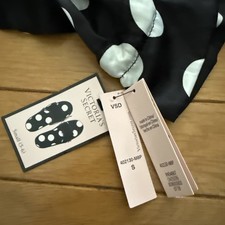 S 5-6 NWT Victoria Secret Womens Slipper Black/white Polka Dot Faux Fur Dust Bag
