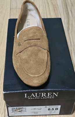 #ad NIB Lauren Ralph Lauren Women#x27;s Brown Barnsbury Suede Loafer Gold RL $99.99