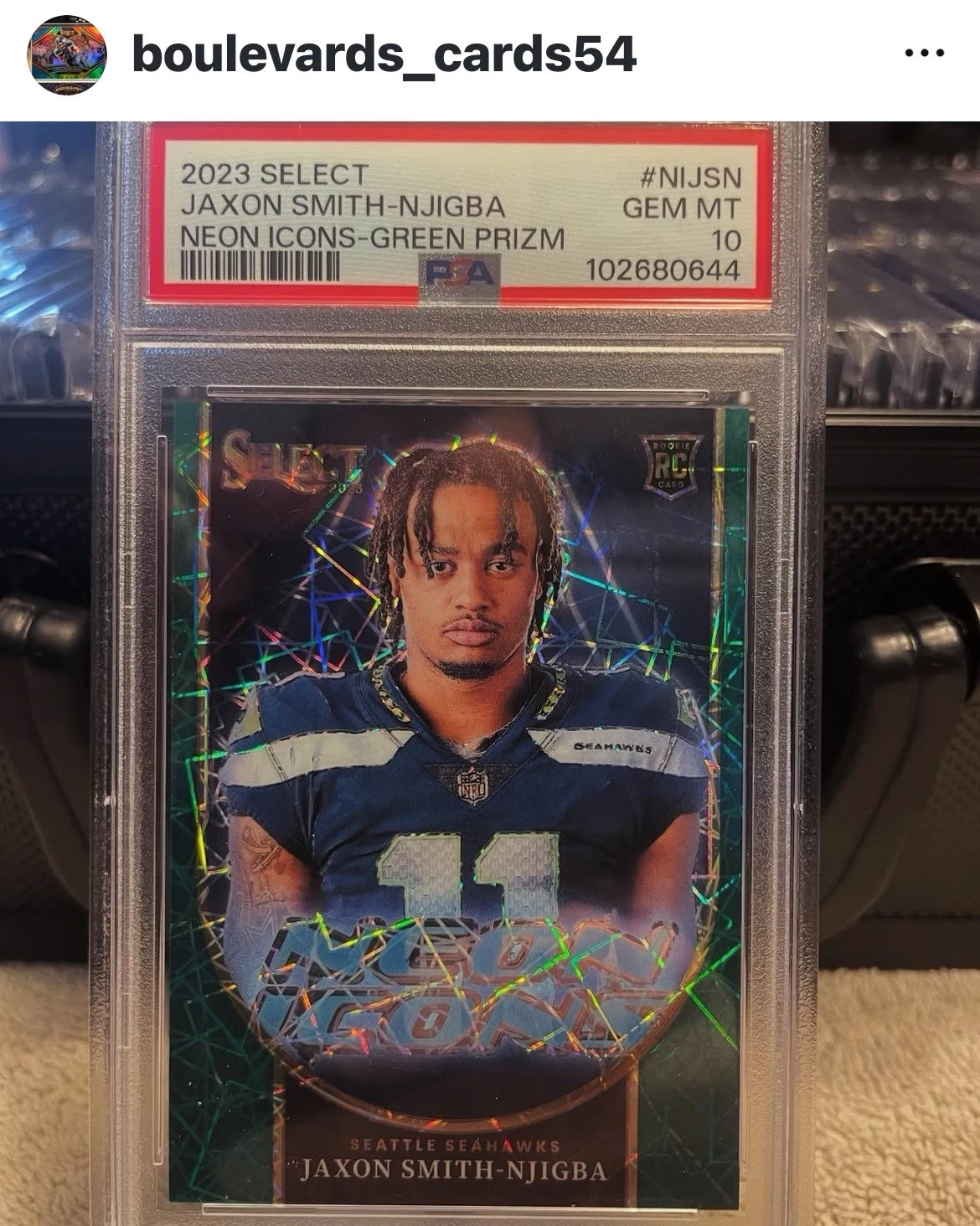 Jaxon Smith-Njigba Panini Select Neon Icons #NIJSN Green Prizm