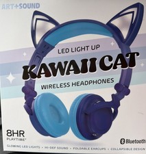 Art Sound Kawaii Cat LED Light Up Wireless Headphones Microphone Bluetooth NEW