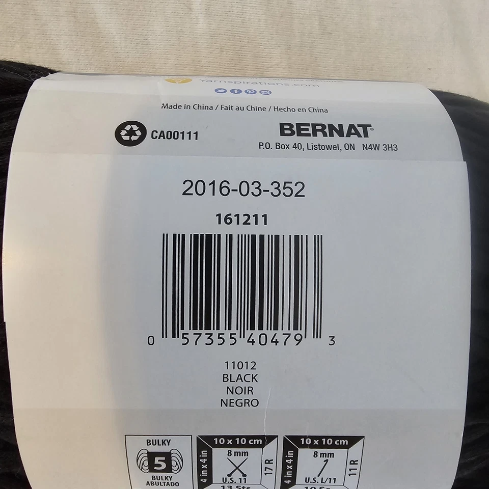 1 madeja para hacer Bernat decoración del hogar voluminoso #5 hilo negro algodón nailon 317 yardas Foto 4 de 4