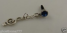 Music note plug cell phone or fits Ipad charm ear cap blue crystal dust plug
