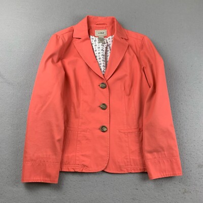 LL Bean Blazer Womens 12 Regular Peach Cotton Lined Button Up Jacket