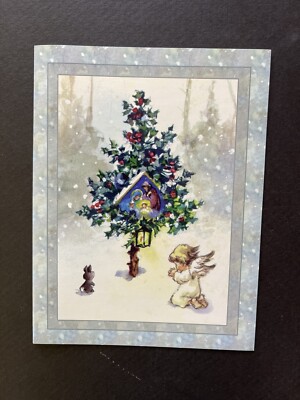 Unused Erica Von Kager Xmas Greeting Card Angel Praying In Forest