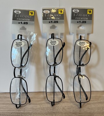 3 Foster Grant E-Z Readers Premium +1.25  Gray Reading Glasses  Jack  Black