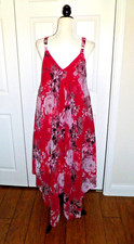 Mlle Gabrielle Handkerchief Hem Dress 1X Pink Floral Chiffon