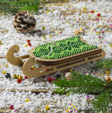 DIY Bead Embroidery Kit on Wood Christmas Sled Beadwork Beaded Craft Art Set