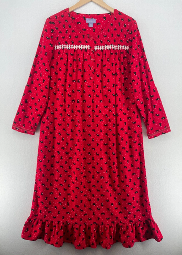 Laura Scott Nachthemd M Scottish Terrier Baumwolle Flanell gesmockt Nachtkleid rot
