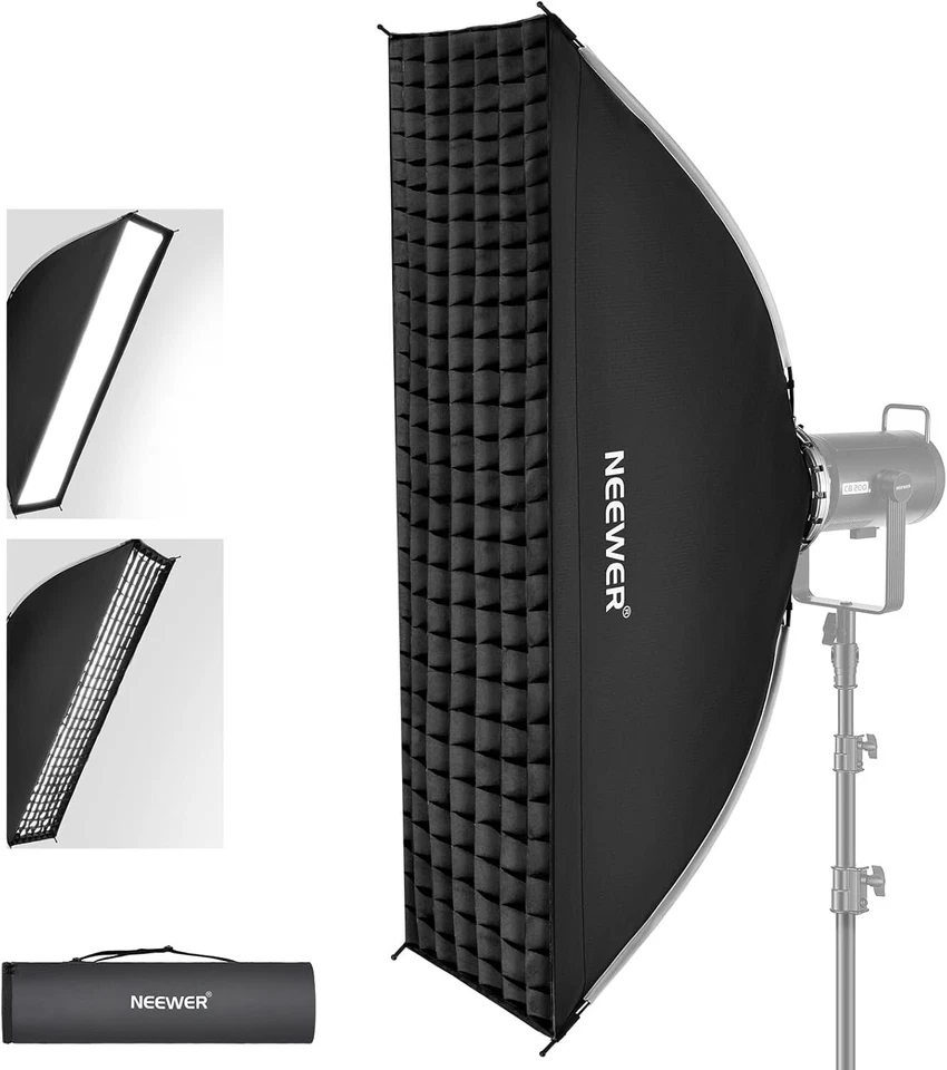 NEEWER 12"x47"/30x120cm Rectangular Folding Softbox w/Diffusers/Beam Grid/Bag - Image 3 of 4