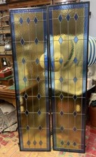 2 Antichi vetri cattedrali  per finestre inizi del xx secolo rombi blu e gial...