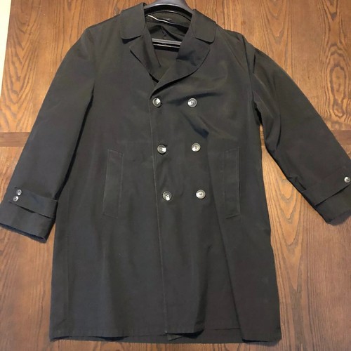 Vintage 80s Koratron Scotchguard Alligator Black Trenchcoat Large Black - Picture 2 of 4