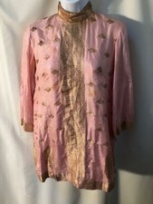 Vintage charming pale pink gold silk 70s Indian tunic / lined blouse sz Small