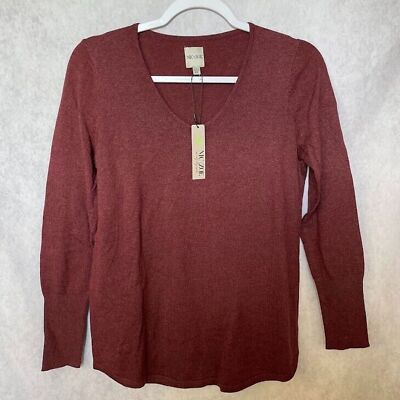 Nic+Zoe Woman's Sweater Red Vital V Neck Long Sleeve Pullover Size XS PP NEW!