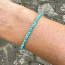 Blue Arizona Turquoise Round Beaded Boho Bracelet, Small Tiny Dainty 3mm Beads
