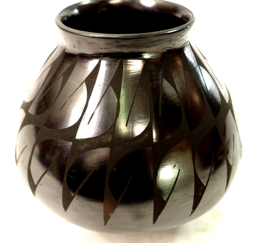 Nice Mata Ortiz Casas Grandes Blackware Geo Pottery Bowl Signed - Picture 3 of 12