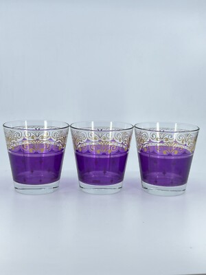 3 CERVE Italian Gold purple Drinking Glasses MCM Starburst Whiskey Mardi Gras