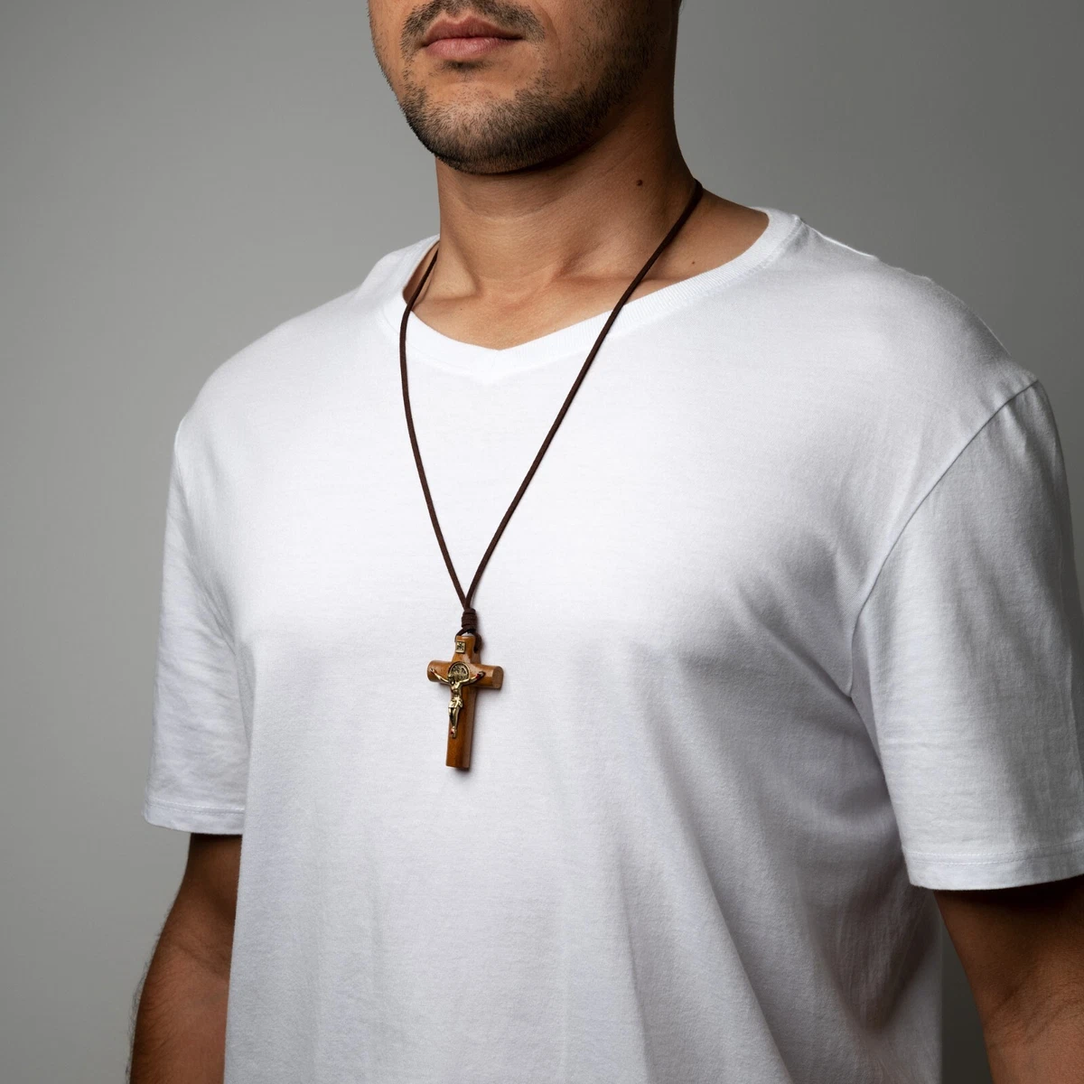 Man necklace Sterling silver cross necklace leather necklace for men