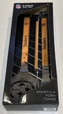 NFL Classic Pittsburgh Steelers 3 Piece BBQ Grill Set Spatula Tongs Fork NEW Box