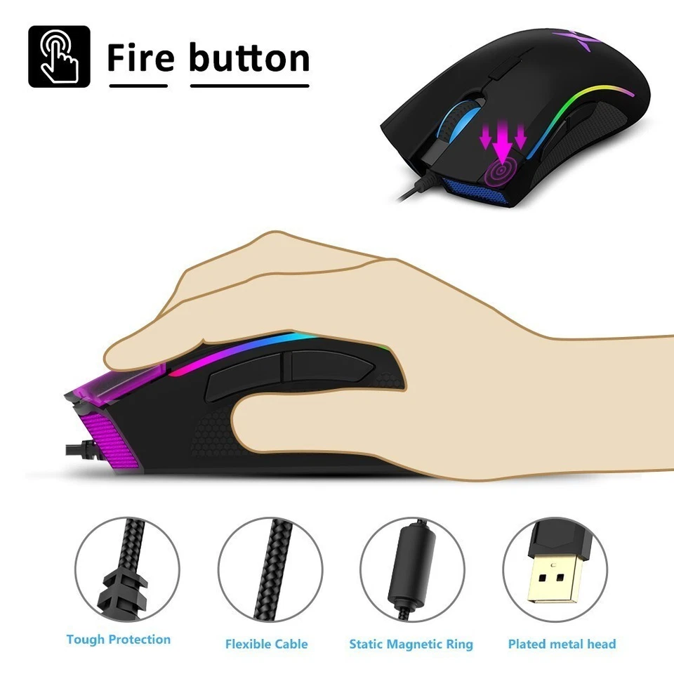 Delux M625 Gaming Mouse 7 Programmable Buttons RGB Backlight Wired with Fire Key - Image 4 of 4