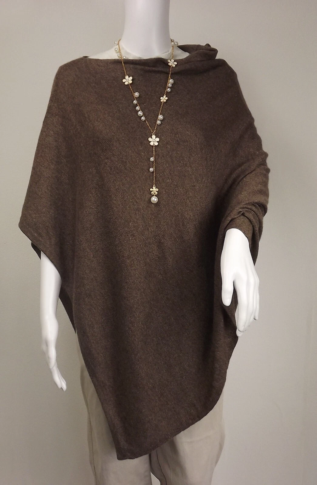 CASHMERE Poncho BROWN CAPE Handmade Wrap One Size Fits All, FREE UK Shipping,