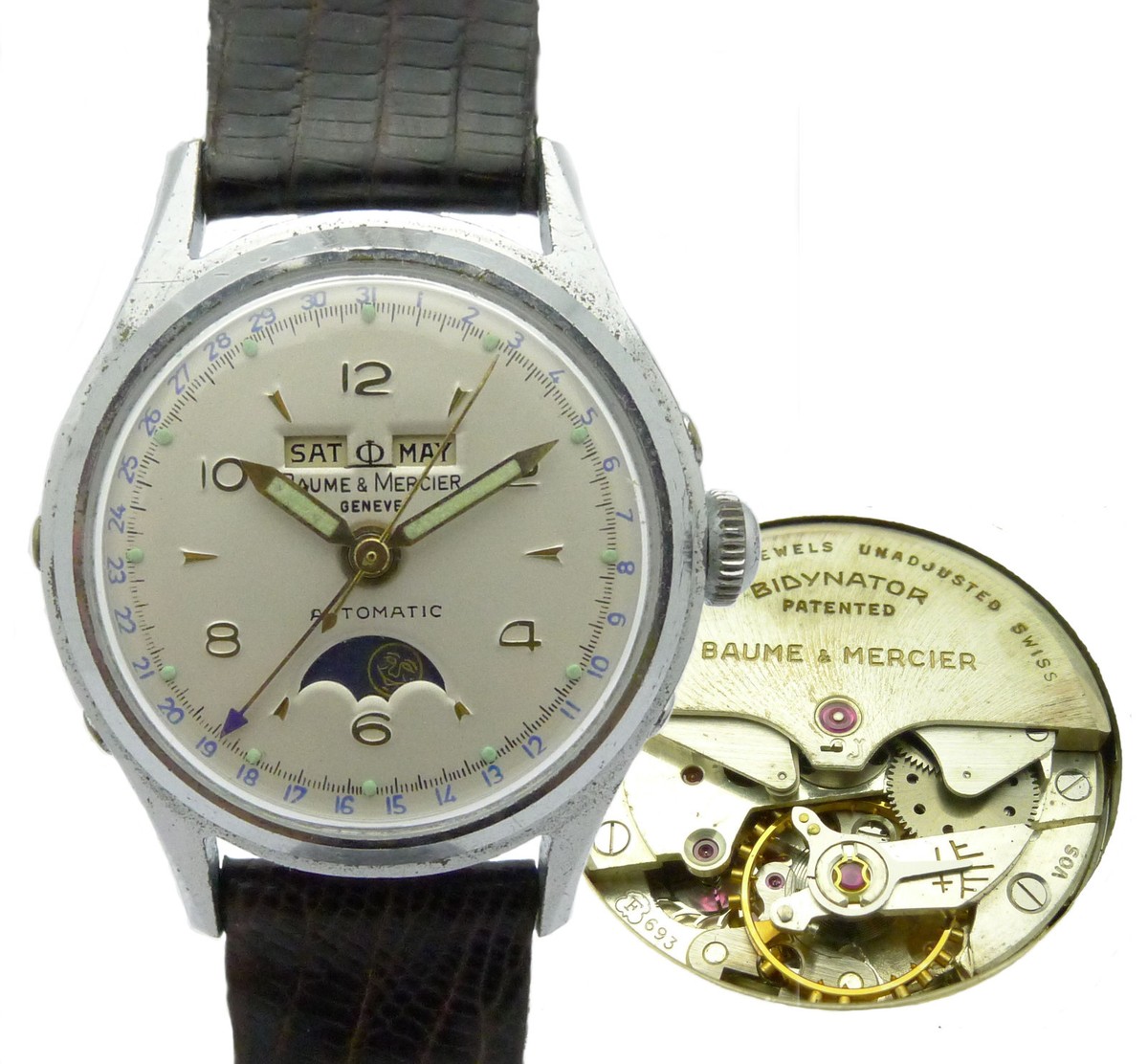 BAUME MERCIER 1950ER JAHRE VOLLKALENDER MONDPHASE  AUTOMATIK-STAHL-HERRENUHR