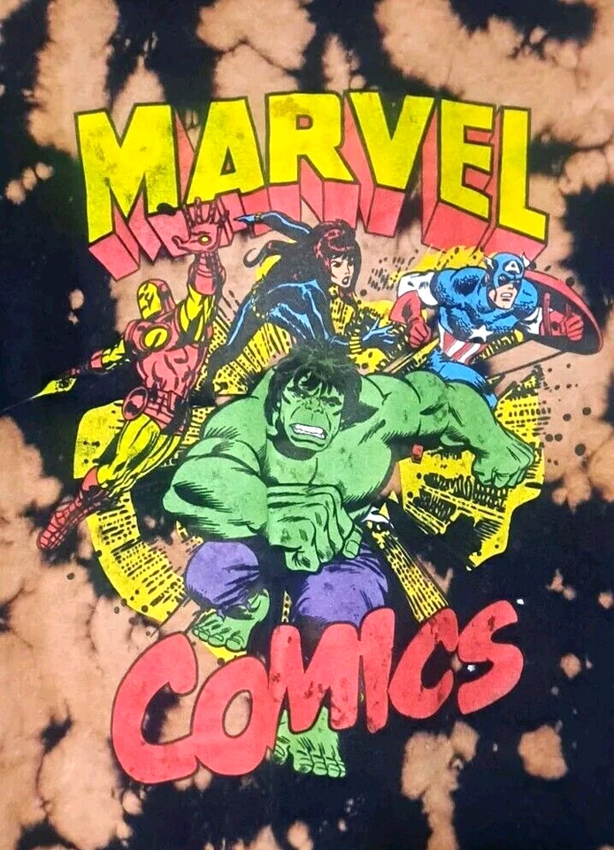 Camiseta masculina tingida preta Marvel Comics Hulk Homem de Ferro Capitão América tamanho XL - Imagem 3 de 4
