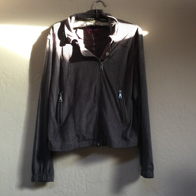 VIGOSS Womens Moto Jacket Medium Perforated Faux Suede Leather Zip Up Brown