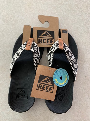 Reef Ortho Bounce Woven Black/White Sandal Flip Flop Women's Size 5 | eBay