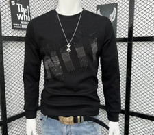 New Men Luxury Diamond Rhinestones Fashion Black White Hoodie High Quality
