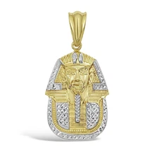 Egyptian Pharaoh King Pendant 10k Two Tone Gold Mens Charm 1.8 inch