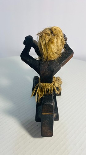 Rare Primitive Java Man on Motorcycle Wooden Carving and Jute Tribal Sculpture - Picture 7 of 18